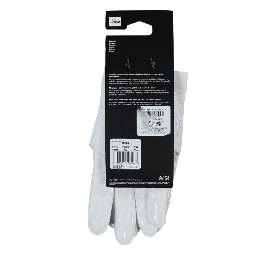 Jordan Fly Lock Football Gloves Men 3XL White Silver Jumpman Logo Receiver